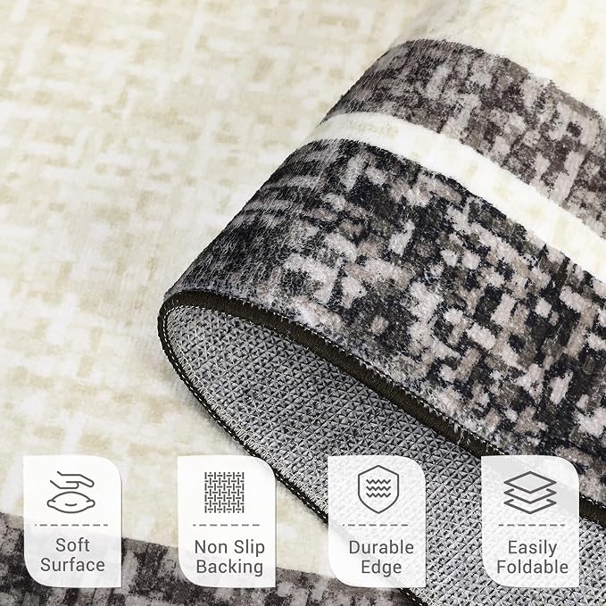 GAOMON 10x13 Area Rugs for Living Room Large Washable Rug Non Slip Modern Bordered Aesthetic Rug Soft Faux Wool Floor Cover Low Pile Foldable Thin Mat for Bedroom Nursery Playroom Home Office Brown