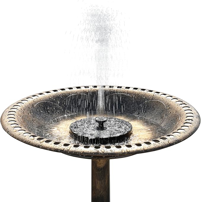 VINGLI Pedestal Bird Bath with Solar Fountain, Solar Pump Resin Birdbaths, Weather Resistant Bird Baths with Ground Stakes, Vintage Finish Garden Decor for Outdoor, Patio, Yard, Lawn (Copper)