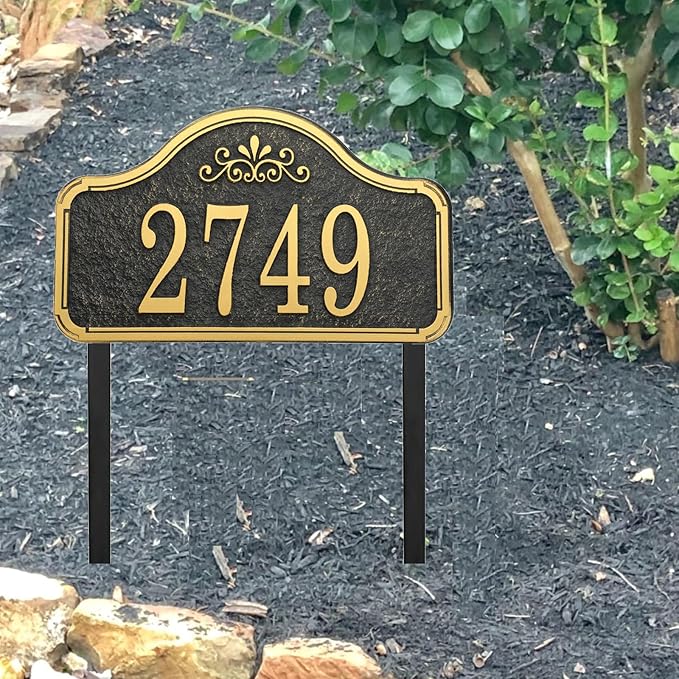 Address Sign Lawn Mounted - Custom House Number Plaque Sign,House Address Numbers for Outside House,Yard,Garden,Grass,Ground,Drive Way,Lawn, 4 Colors,13'' x7.5'', Thick Fade Resistant with Solid Metal