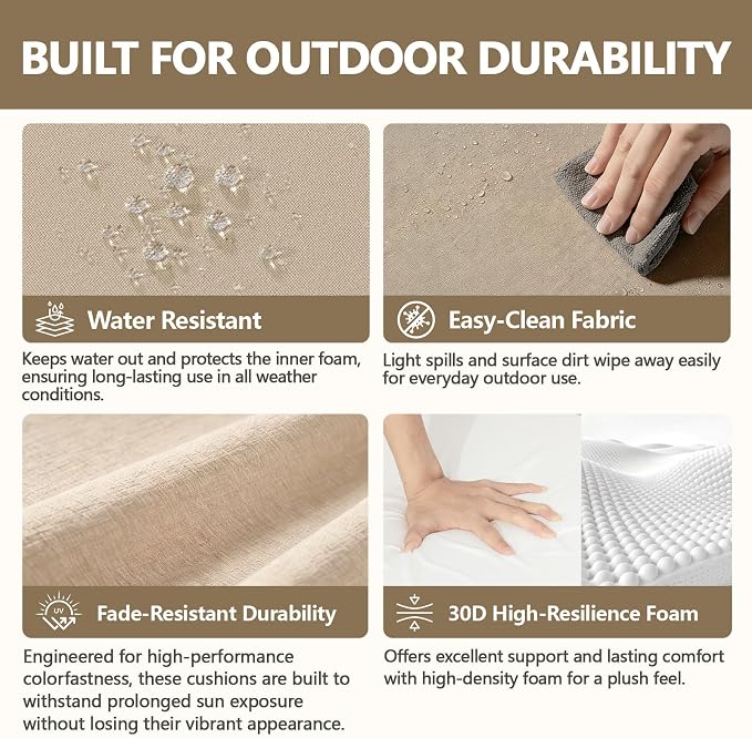 Goodgoods 24 x 24 Sunbrella Outdoor Patio Deep Seat Cushions 2-Pack, Fade-Resistant & Water-Resistant Furniture Chair Cushions with 35D High-Resilience Foam for Sofa, Antique Canvas Beige