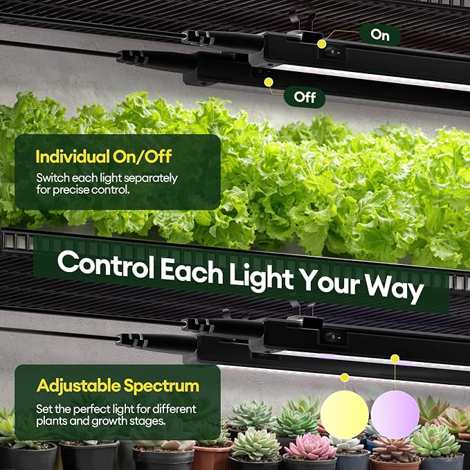 Maygrove Grow Lights for Indoor Plants, Tunable Spectrum 2FT LED Growing Lamp 28W (4 x 15W), T5 Grow Light Strip for Seed Starting, Vegetables, Linkable, Black, 4-Pack