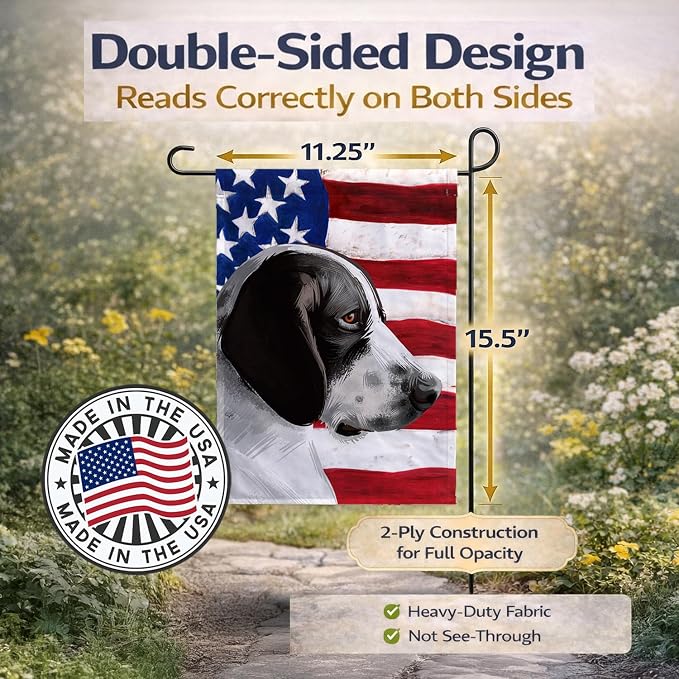 Caroline's Treasures CK6457GF Braque d'Auvergne Dog American Flag Garden Flag Mailbox Flag Decorative Yard Flag Banner Outside Patio Artwork Yard Flower Beds, Garden Size, Multicolor