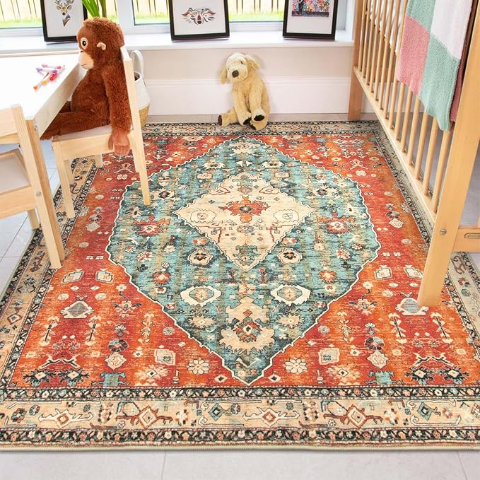 Lahome Felice Boho Tribal Square 6x6 Area Rug, Washable Rugs for Bedroom Aesthetic Soft Living Room Rugs, Oriental Non Slip Non-Shedding Indoor Accent Floor Carpet for Nursery Home Office
