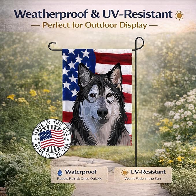 Caroline's Treasures CK6734GF Tamaskan Dog American Flag Garden Flag Mailbox Flag Decorative Yard Flag Banner Outside Patio Artwork Yard Flower Beds, Garden Size, Multicolor