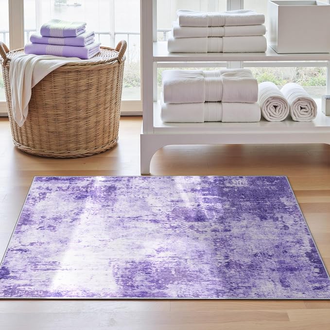 RELEANY Washable 3'x5' Abstract Area Rug for Living Room Purple | Carpet for Bedroom, Kitchen, Office, Hallway and Entryway, Printed Pattern, Non‑Slip, Soft, Stain‑Resistant, Easy to Clean