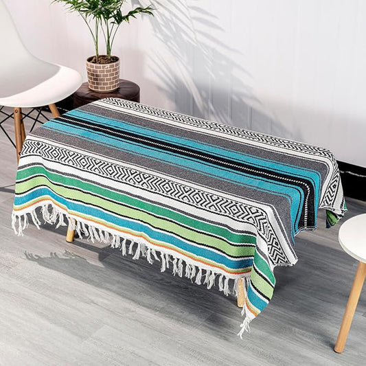 Airooglee 69" L x 51" W Large Mexican Blanket - Perfect as Yoga Blanket, Outdoor Blanket, Beach Blanket, Serape Blanket, Picnic Blanket, Camping Blanket, Woven Blanket, Boho Home Décor - Blue-Green
