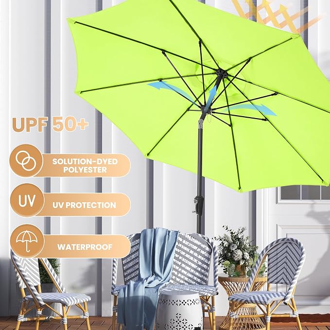 Ayge 9FT Large Outdoor Patio Umbrella Market Table Umbrella-UV Resistant, Easy Push Button Tilt and Crank, 8 Sturdy Fiberglass Ribs Heavy-Duty Pool Umbrella for Deck, Backyard,Garden,Lime