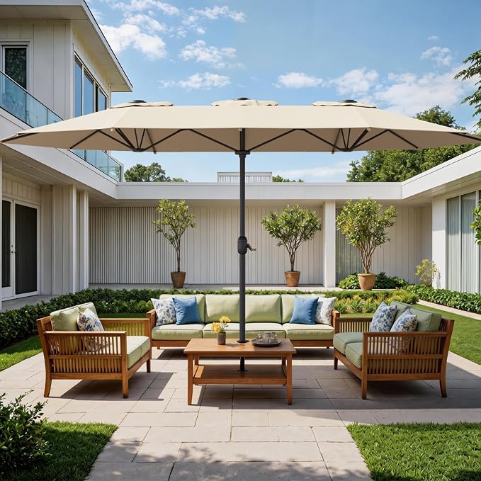 Sannwsg Outdoor Patio Umbrella,Table Umbrella with Push Button Tilt and Crank,Market Umbrella with 8 Sturdy Ribs,Yard Umbrella