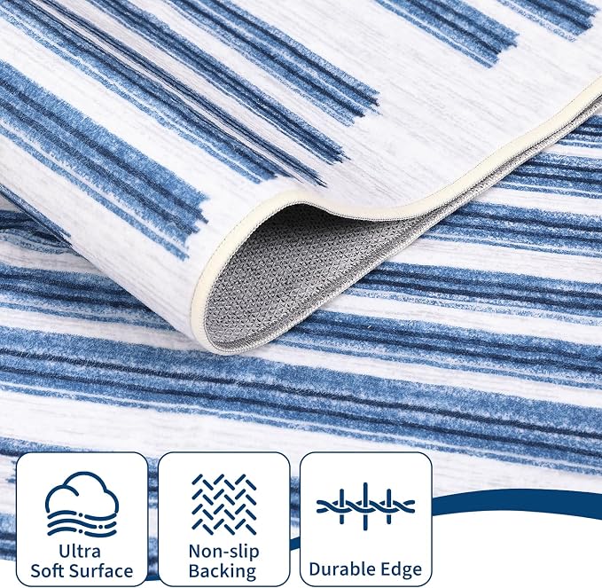 GarveeHome 5x7 Non Slip Striped Area Rug for Living Room Bedroom Office | Modern Minimalist Washable Low Pile Indoor Carpet Stain Resistant Kitchen Rugs for Guest Room Classroom Dorm, Black