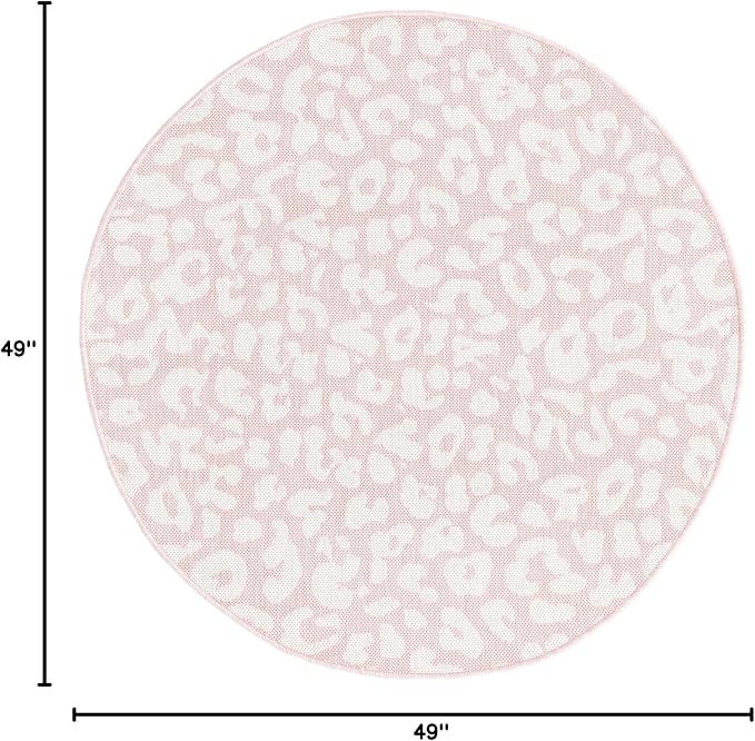 Unique Loom Outdoor Safari Collection Area Rug - Leopard (4' 1" Round, Pink Ivory/ Ivory)
