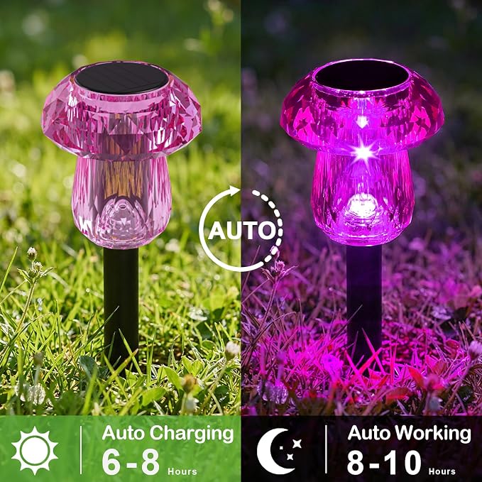 Solar Pathway Lights Outdoor Gifts for Mom Mushroom Garden Lights Waterproof Solar Powered Yard Lighting for Landscape, Driveway, Path, Walkway, Patio, Outside Garden, Pink Purple