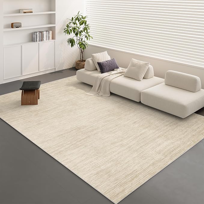Valenrug 8x10 Area Rugs for Living Room, Large Washable Rug Non Slip, Beige | Soft Low Pile, Thin & Lighweight Carpet, Folable Stain Resistant Modern Indoor Floor Mat for Bedroom, Dining Room, Home Decor