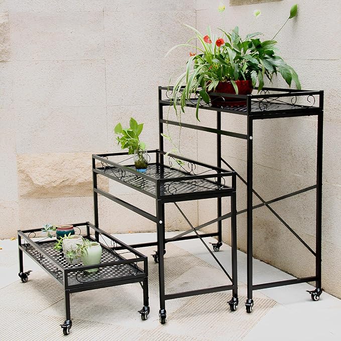 Zhongma 1 Tier Window Height Sturdy Metal Plant Stand with Wheels, 40.5x16x40.4 in High, Heavy Duty Succulent Shelf for Home Indoor and Outdoor, 220 LBS Capacity & Heavy Duty Construction