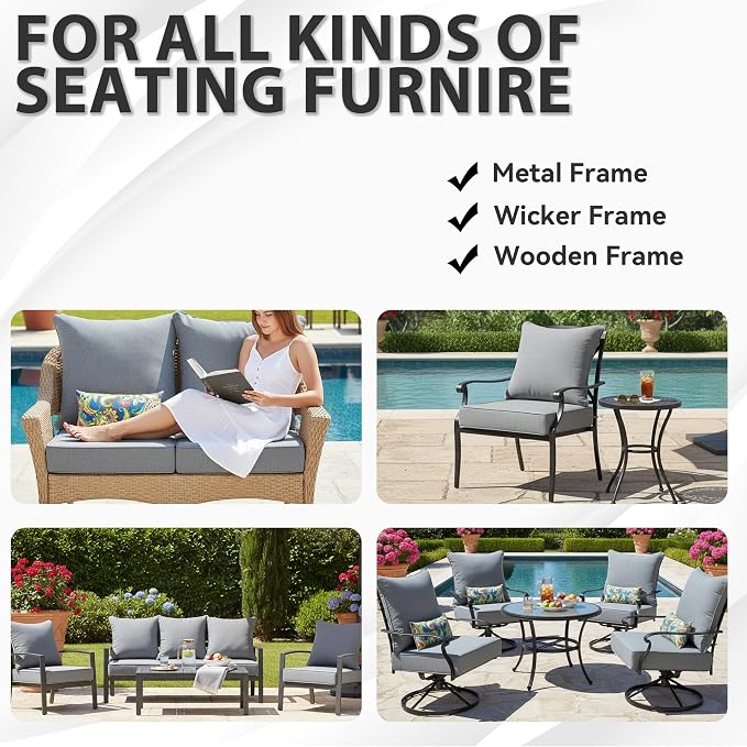 Deep Seat Patio Cushions Set 24 x 22 Inch,Olefin Fabric Outdoor Seat Cushion,Patio Furniture Cushions with Removable Cover,Rain-Proof and Fade Resistant Deep Seat Bottom & Back Cushion,1set
