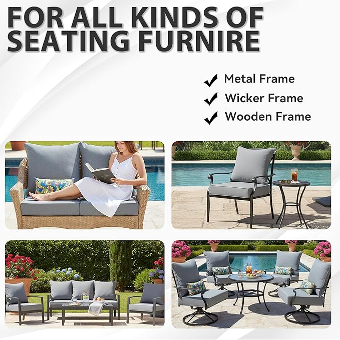 Deep Seat Patio Cushions Set 19 x 19 Inch,Olefin Fabric Outdoor Seat Cushion,Patio Furniture Cushions with Removable Cover,Rain-Proof and Fade Resistant Deep Seat Bottom & Back Cushion,1set