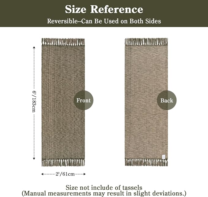 Boho Kitchen Runner Rug 2' x 6', Modern Farmhouse Bathroom Mat | Washable Moss Green Hallway Runner Rugs Hand-Woven Reversible Bedroom Carpet for Laundry Entryway Home Decor