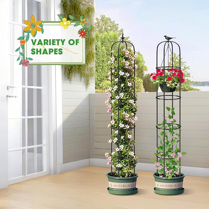 Tower Obelisk Garden Trellis for Climbing Plant，6.3FT/75.6" Rustproof Metal Potted Plant Climbing Support for Indoor Outdoor Flowers Vegetable Fruits Vines Support (1PCS)