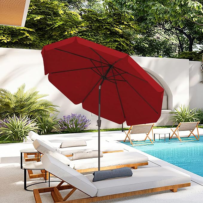 JEAREY 9 FT Patio Umbrella Outdoor, Table Umbrellas Market Umbrella w/Push Button Tilt/Crank, 8 Sturdy Ribs(Red)