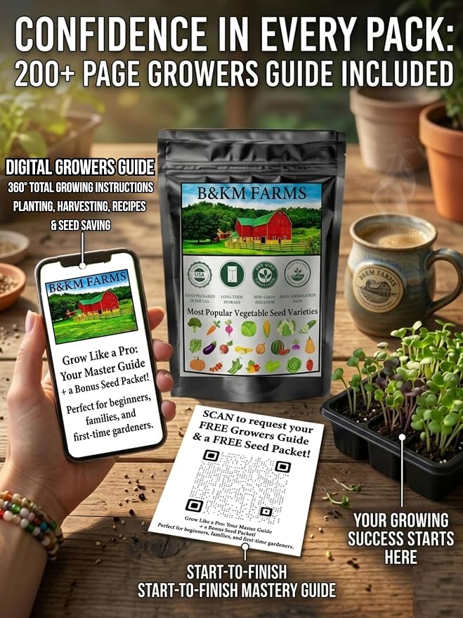 20 Vegetable Seeds Variety Pack 10,000+ Count - Essential Heirloom Garden Seeds for Planting: Non-GMO, Grown in USA; Moisture-Proof Mylar Storage, High Germination Survival Seeds for Beginners