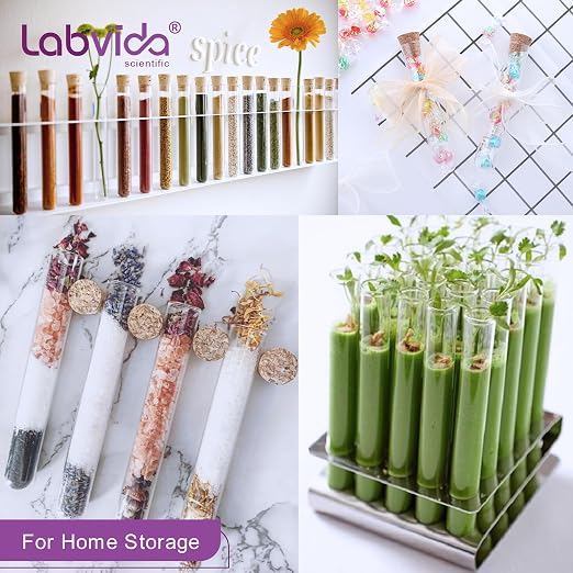 20pcs Glass Test Tubes, 25x150mm vol. 50ml (1.69oz), Borosilicate Glass Test Tube Set with Cork Stoppers, for Plants Lab Home Party Use, LVH009