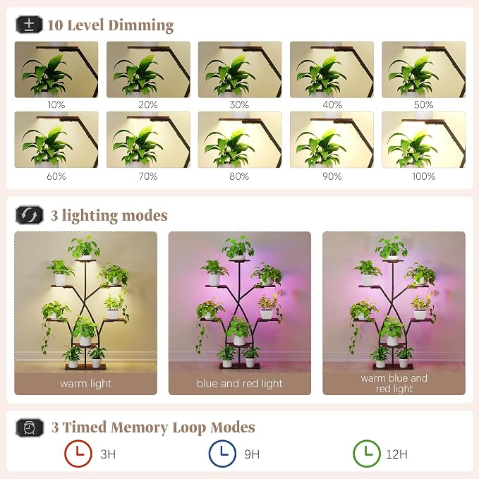 Quikraen Plant Stand Indoor with Grow Lights,50" Plant Shelf Corner Lighted Plant Stands for Indoor Growing,7 Tiered Large S-Shape Metal Display Shelves Plant Rack for Home Decor Patio Balcony