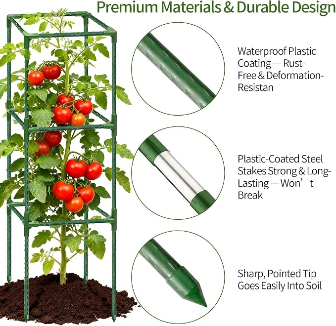 4 Pack Tomato Cages for Garden, 43.3 Inch Tall Tomato Trellis Plant Support, Adjustable Garden Trellis for Climbing Vegetables, Plants, Flowers and Fruits(14.5" x 14.5")