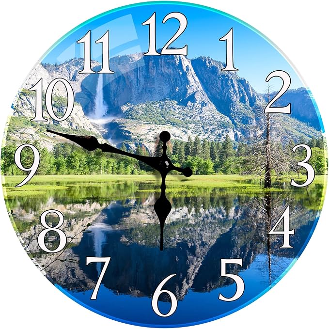 Britimes Round Wall Clock Silent Non-Ticking Battery Operated Outdoor Waterproof Glass Clock 12 Inch, Landscape Natural Scenery Home Decor for Living Room, Kitchen, Bathroom, Bedroom, and Office