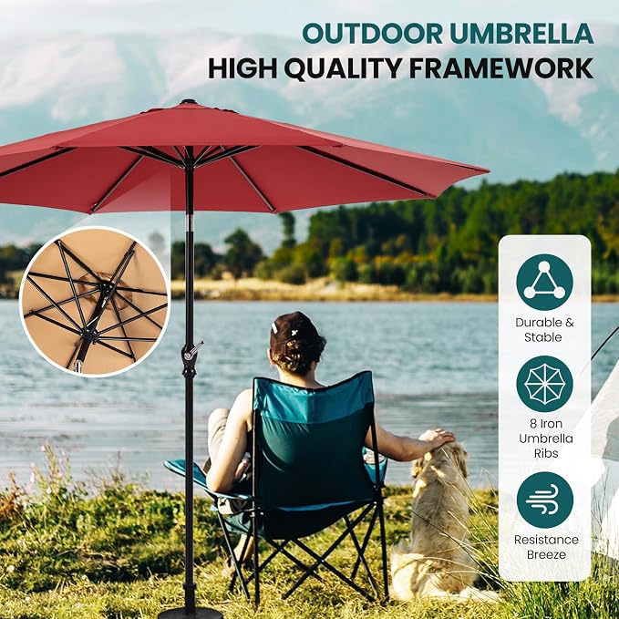 OLIXIS 9FT Patio Umbrella Outdoor, Patio Table Umbrella 9 Feet Sun Shade for Pool, Beach, Outside Umbrellas with Tilt and Crank Button & Sturdy Ribs Waterproof for Deck, Terrace and Restaurant