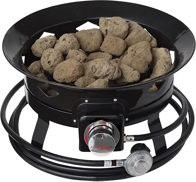 Flame King Smokeless Propane Fire Pit, 19-inch Portable Firebowl, 58K BTU with Self Igniter, Cover, & Carry Straps for RV, Camping, & Outdoor Living