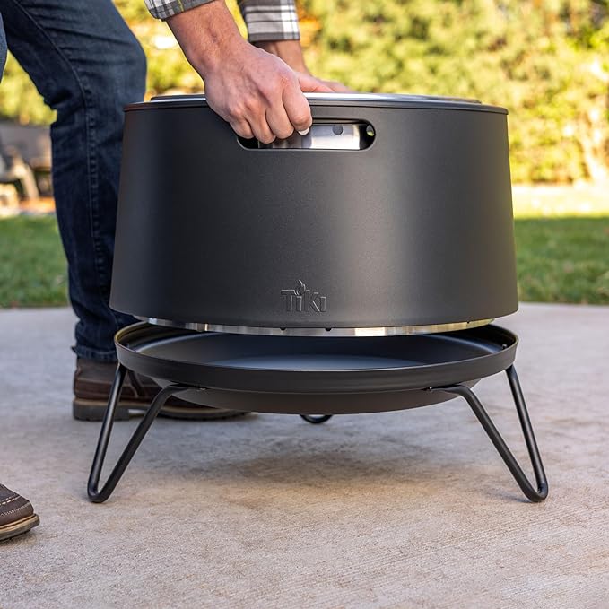 Smokeless Fire Pit 20-Inch – Portable Outdoor Wood Burning Fire Pit for Patio, Backyard & Camping, Stainless Steel, Removable Ash Pan, Stand & Cover – TIKI Social Fire Pit