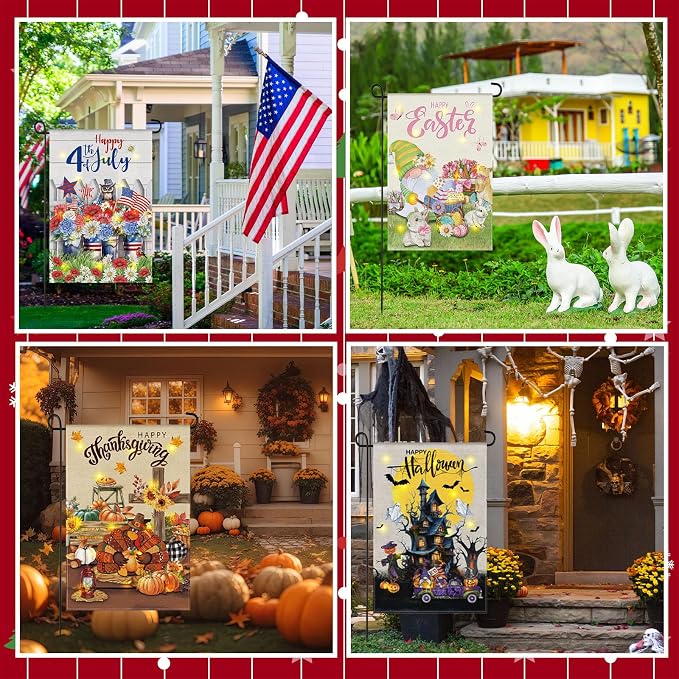 Breling 12 Pcs 4th of July Light up Flag for Outdoors, Patriotic Solar Flags for Outside with American Flag, LED Holiday Decorations Decorations, Double Sided Holiday Decor for Outdoor Patio Lawn
