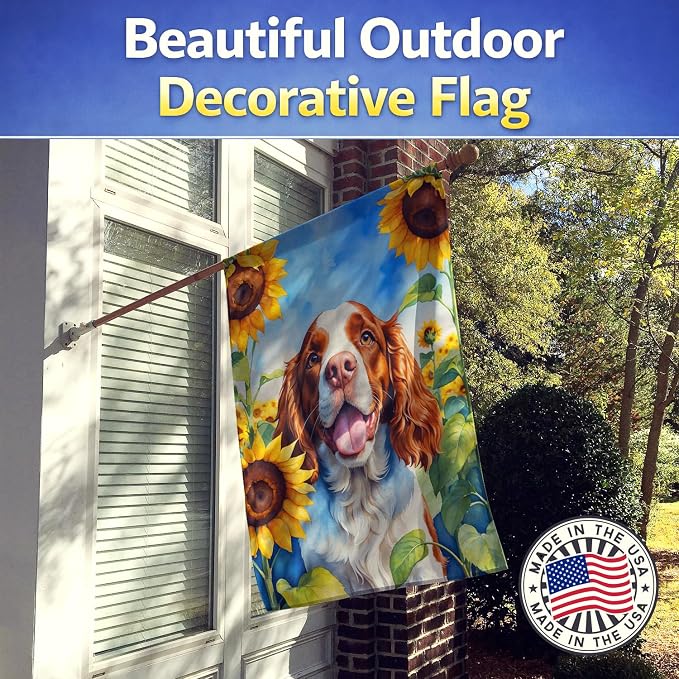 Caroline's Treasures DAC6171CHF Welsh Springer Spaniel in Sunflowers House Flag Large Porch Sleeve Pole Decorative Outside Yard Banner Artwork Wall Hanging, Polyester, House Size, Multicolor