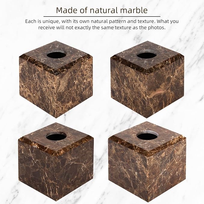 Natural Marble Square Tissue Box Cover,Stone Modern Decorative Sturdy Napkin Box Holder Case,Facial Paper Organizer for Bathroom Vanity Toilet Countertop,Kitchen (1, Dark Brown, 5.71 * 5.71 * 5.51)