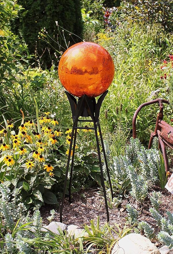 Achla Designs 12-Inch Crackle Gazing Globe Ball, Mandarin