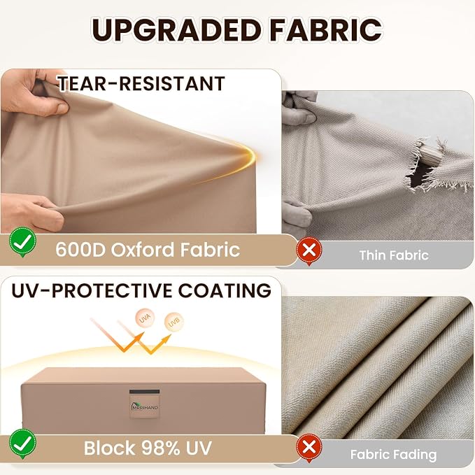 Mrrihand Upgrade 600D Heavy Duty Patio Furniture Covers Waterproof, Patio Furniture Outdoor Sectional Sofa Couch Set, Patio Table and Chair Set Cover 89.7" L×62.2" W×28.3" H, Brown