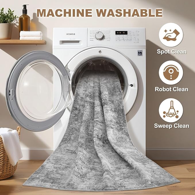 Nakagishi 10x12 Area Rugs Living Room: Washable Abstract Large Neutral Soft Rug Stain Resistant Modern Indoor Floor Non-Slip Carpet for Bedroom Nursery Kids Playroom Office Dining Room Dorm- Grey