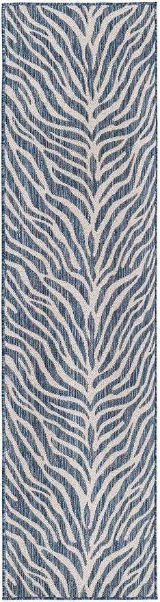 Unique Loom Outdoor Safari Collection Area Rug - Tsavo (2' x 8' Runner, Blue/ Ivory)
