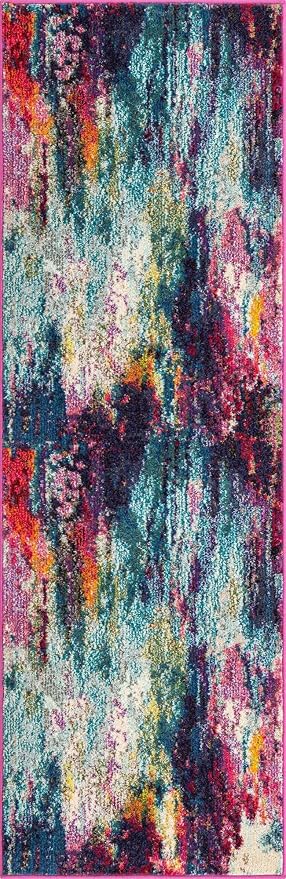 Unique Loom Chromatic Collection Modern Colorful & Vibrant Abstract Area Rug For Any Home Décor (2' 2 x 6' 7 Runner, Multi/ Light Blue)