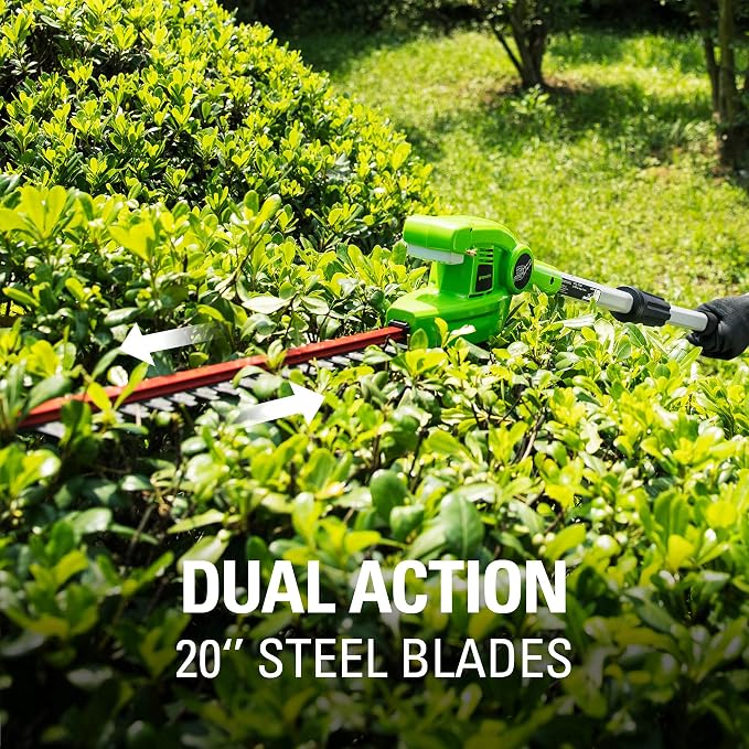 Greenworks 40V 20" Cordless Pole Hedge Trimmer and 40V 12" String Trimmer, (1) 2.0Ah Battery and Charger Included