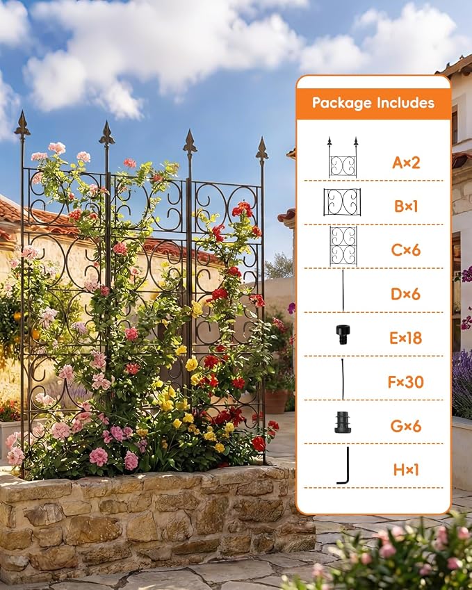 60'' H x 33.3'' W Metal Garden Trellis for Climbing Plants Outdoor - Rustproof Plant Support Privacy Screen - Heavy Duty Wall Trellis for Rose Clematis Flowers Vine