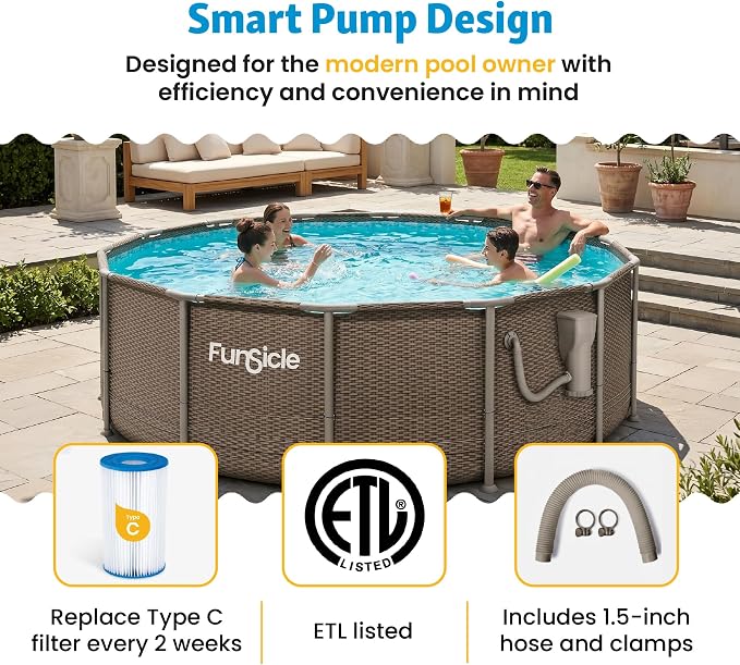 Funsicle SkimmerPlus 1,500 GPH Filter Pump for Above Ground Swimming Pools | 2-in-1 Filter Pump and Skimmer System for Easy Pool Cleaning & Maintenance, Sidewall-mounted design with Filter Cartridge