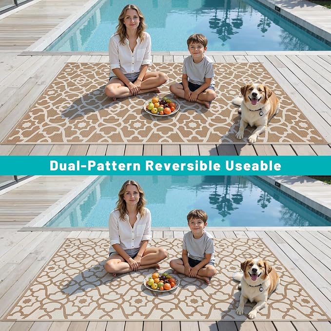 HEBE Outdoor Rug Waterproof 6x9, Plastic Straw Rug Camping Rug, Reversible Outdoor Patio Rugs RV Mat Clearance, Indoor Outside Floor Carpet for Porch,Deck,Camper,Balcony,Backyard