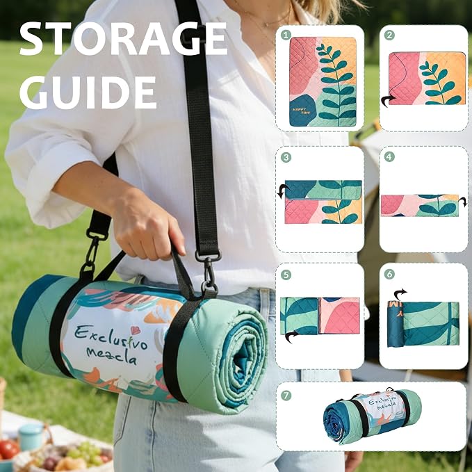 Exclusivo Mezcla Extra Large Waterproof Picnic Blankets 3 Layer, Sandproof and Foldable Outdoor Blanket for Beach Camping, Park and Travel
