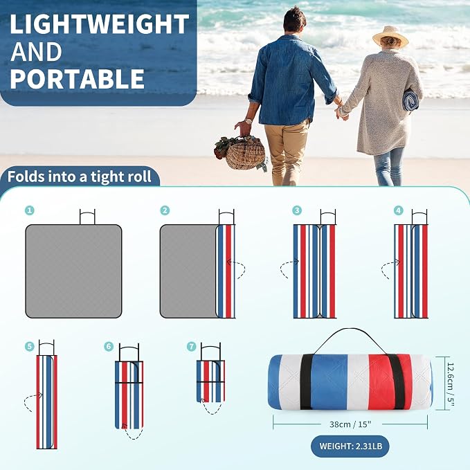 ANJ Outdoors Extra Large Waterproof Picnic Blankets | Foldable Sandproof Beach Blanket N Outdoor Blanket | 5-Layer Machine Washable Soft Picnic Mat for Camping, Grass, Park N Stadium