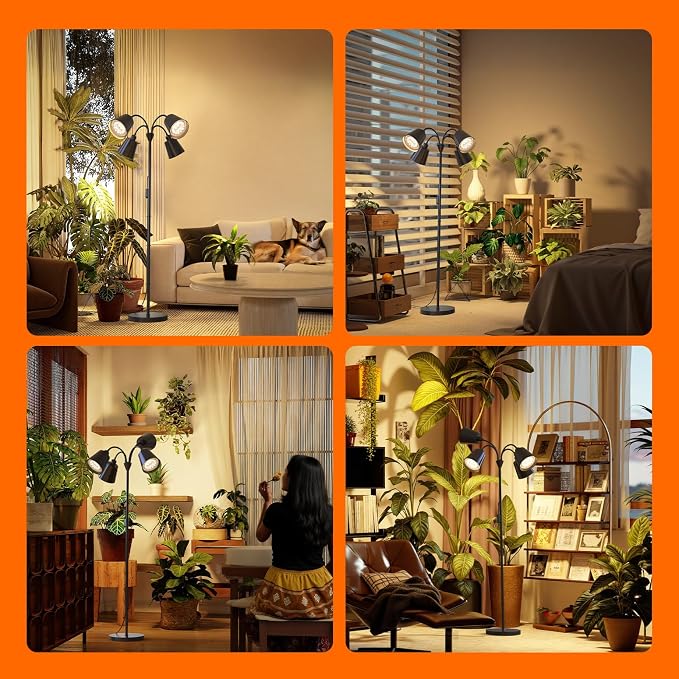 Bstrip Grow Lights for Indoor Plants, Non-Dimmable 4 Head Plant Light Stand with Flexible Gooseneck, 3800K Full Spectrum Light for Plants Growing, 59" Standing Grow Light with Timer
