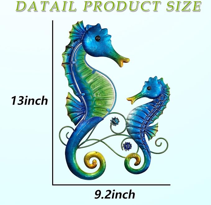 JOYBee Metal Seahorse Family Wall Art Decor-Outdoor Indoor Coastal Hanging Art-Beach Ocean Theme Garden Wall Art Decor for Patio Backyard Yard Fence Pool Bathroom Living Room Wall Decorations
