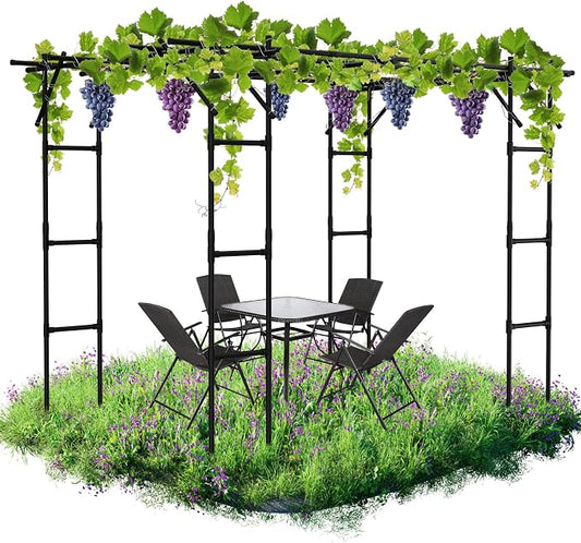 Garden Arch Trellis, 87in H x 118in L Large Garden Arch Arbor Trellis for Climbing Plants Outdoor Plant Support for Cucumber Grape Vine,Tall Metal Gardens Archway for Lawn Party Ceremony