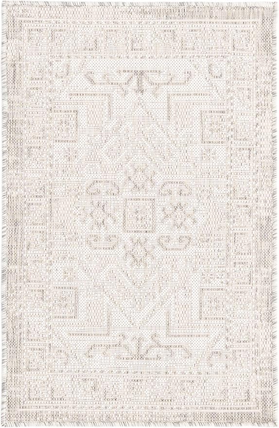 Unique Loom Outdoor Aztec Collection Area Rug - Coba (2' 2" x 3' 1" Rectangle, Light Gray/ Ivory)