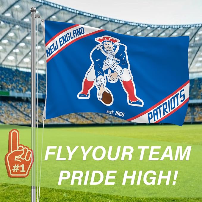 NFL New England Patriots Flag with Vintage Logo, 3' x 5' Outdoor Estate Flag with Grommets, Outdoor Banner for Garden Patio Decoration, Indoor Wall Decor Flag for Room, Works with Flag Poles for Outside House
