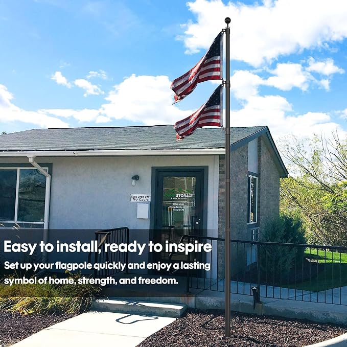 16FT Telescoping Flag Pole for Outside House, Extra Thick Telescopic Flagpole with USA Flag, Inground Outdoor Use, Camper RV, Residential & Commercial, Complete Hardware & Top Ball （Black